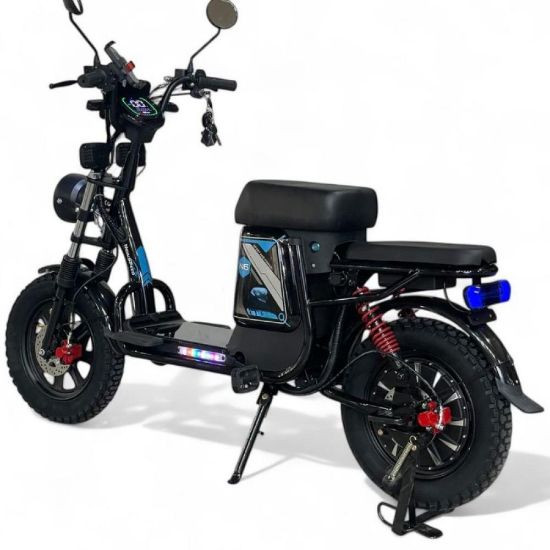 صورة دراجة كهربائية قوية بمقعد عريض وحامل أغراض خلفي